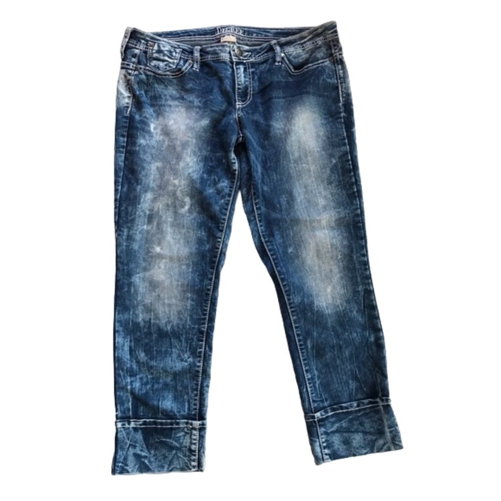 Decree Women's Jeans Cuffed Cropped Acid Wash Blue Cotton Blend Jr's Size 13